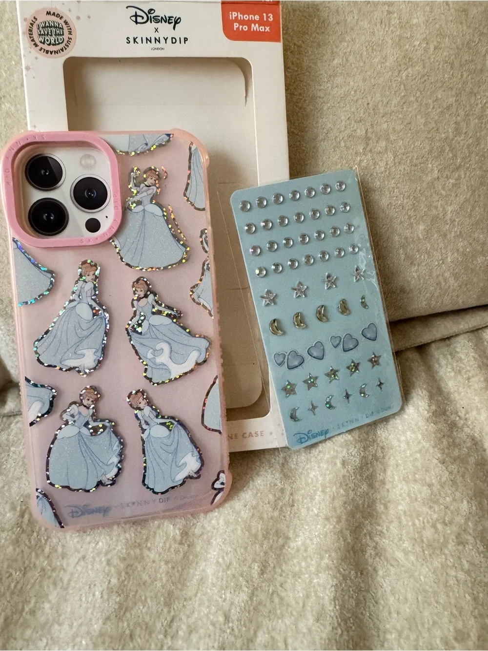 Disney Pink Cinderella Holographic Sticker iPhone 13 Pro Max Case